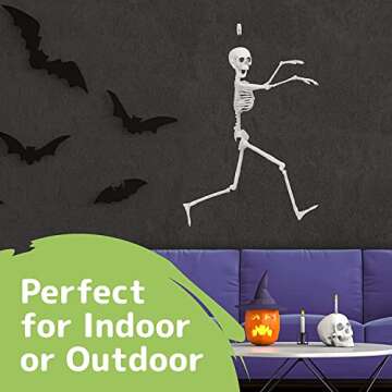 PREXTEX Skeleton Halloween & Day of The Dead Decoration for Home and Office - 19 Inch Posable Plastic Small Skeleton Toy Halloween Décor with Movable/Bendable Joints and 2 Sets of Body Accessories