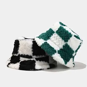 Dirholl Winter Faux Fur Plaid Green Bucket Hat
