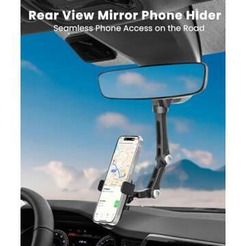 Karmus Rearview Mirror Phone Holder for Car, Rear View Mirror Phone Holder, Rotatable and Retractabl...