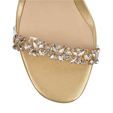 Yolkomo Gold Rhinestone Chunky Heel Sandals for Women