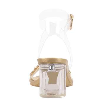 Yolkomo Gold Rhinestone Chunky Heel Sandals for Women