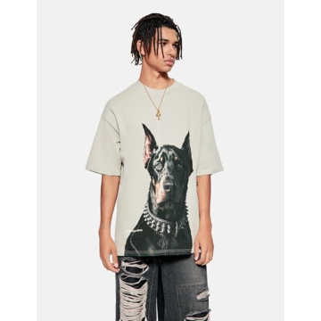 Vamtac Mens Oversized Doberman Graphic Tee Summer Streetwear