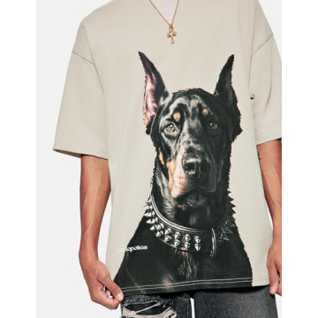 Vamtac Mens Oversized Doberman Graphic Tee Summer Streetwear