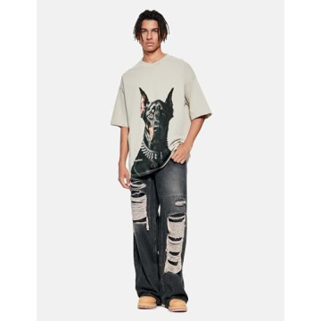 Vamtac Mens Oversized Doberman Graphic Tee Summer Streetwear