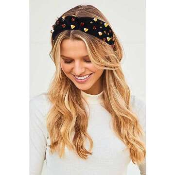 Halloween Headband for Women Crystal Pearl Knotted Headbands Beaded Boo Pumpkin Candy Corn Embellished Wide Top Knot Headband Halloween Accessories Spooky Costume Outfits Gifts (Candy Corn Headband)