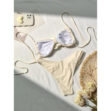 BEAUDRM Women's High Waisted 3D Rose Bikini Set