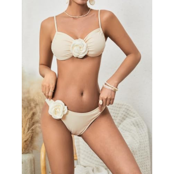 BEAUDRM Women's High Waisted 3D Rose Bikini Set