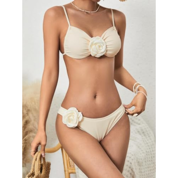 BEAUDRM Women's High Waisted 3D Rose Bikini Set