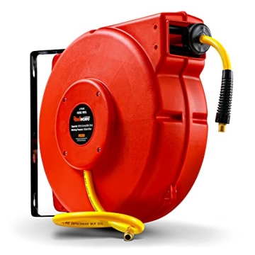 ReelWorks 3/8" x 50' Retractable Air Hose Reel - Heavy Duty Polypropylene, 300PSI