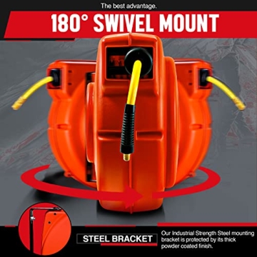 ReelWorks Retractable Air Hose Reel 3/8 Inch 50 Foot 300PSI