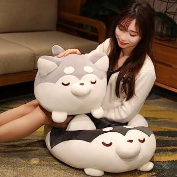 TONGSONG Plush Husky Stuffed Animal Husky Dog Hugging Pillow Cuddly Husky Plushies Dog Toy Husky Huggable Anime Husky Gifts for Kids and Lovers in Birthday, Valentines (Gray, 12 Inch)