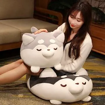 TONGSONG Plush Husky Stuffed Animal Husky Dog Hugging Pillow Cuddly Husky Plushies Dog Toy Husky Huggable Anime Husky Gifts for Kids and Lovers in Birthday, Valentines (Gray, 12 Inch)