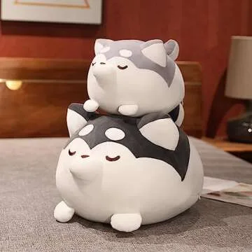 TONGSONG Plush Husky Stuffed Animal Husky Dog Hugging Pillow Cuddly Husky Plushies Dog Toy Husky Huggable Anime Husky Gifts for Kids and Lovers in Birthday, Valentines (Gray, 12 Inch)