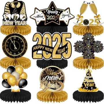 New Year Decorations Honeycomb Centerpieces 9PCS, New Year Table Decoration Happy New Year Theme Tab...