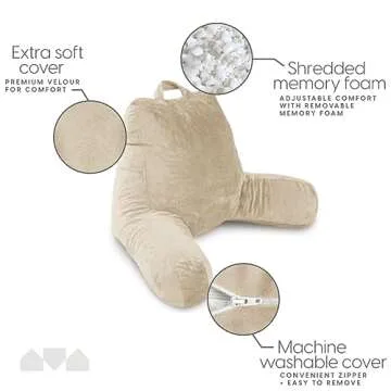 Milliard Reading Pillow with Shredded Memory Foam, Large Adult Backrest with Arms, Back Support for Sitting Up in Bed with Washable Cover (Sit up Pillow) (Cream)