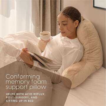 Milliard Reading Pillow with Shredded Memory Foam, Large Adult Backrest with Arms, Back Support for Sitting Up in Bed with Washable Cover (Sit up Pillow) (Cream)