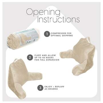 Milliard Reading Pillow with Shredded Memory Foam, Large Adult Backrest with Arms, Back Support for Sitting Up in Bed with Washable Cover (Sit up Pillow) (Cream)