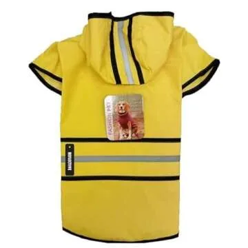 SPOT Rainy Days Slicker - Yellow Dog Rain Jacket With Hood, Reflective Strip for Safety, Leash Hole & Adjustable Velcro Belly Strap, 100% Polyester Water Resistant Pet Raincoat - Large, 17in Long