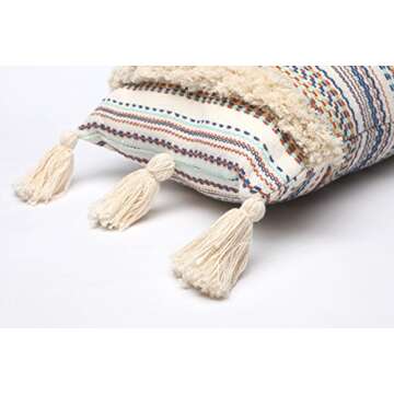 Flber Lumbar Throw Pillow Decorative Pillows Tassel Textured Woven Sham,12"X20"