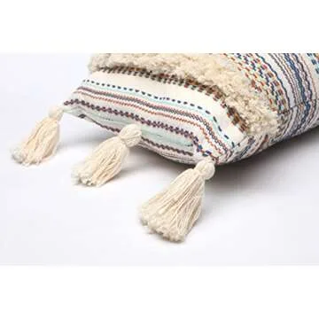 Flber Lumbar Throw Pillow Decorative Pillows Tassel Textured Woven Sham,12"X20"