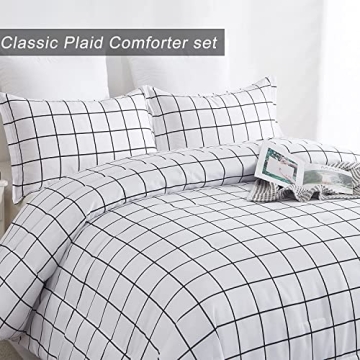 DJY White Plaid Comforter Set Queen Size Stylish Bedding