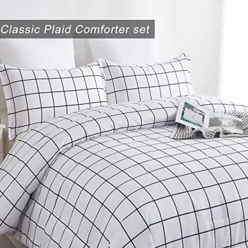 DJY White Plaid Comforter Set Queen Size Stylish Bedding