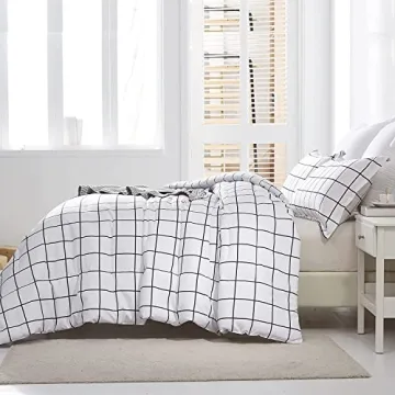 DJY White Plaid Comforter Set Queen Size Stylish Bedding