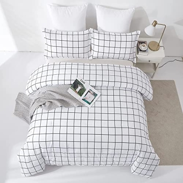 DJY White Plaid Comforter Set Queen Size Stylish Bedding
