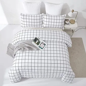 DJY White Plaid Comforter Set Queen Size Stylish Bedding