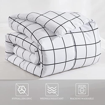 DJY White Plaid Comforter Set Queen Size Stylish Bedding