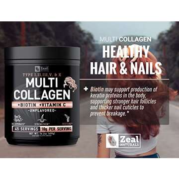 Premium Multi Collagen Peptides Protein Powder (1, 2, 3, 5 & 10) with Vitamin C, Biotin, Hyaluronic Acid, for Hair Skin and Nails - Marine, Bovine, Chicken & Eggshell (Unflavored, 45 Servings)