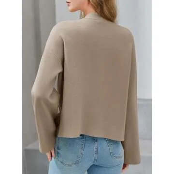 Saodimallsu Womens Button Down Cardigan V Neck Open Front Fall Trendy Loose Knit Long Sleeve Sweater Coat with Pockets Light Khaki