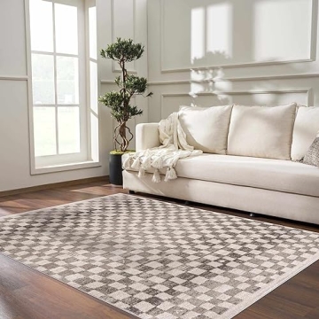 Hauteloom Pertek Modern Checkered Area Rug - Modern Geometric Carpet for Living Room, Kids Room, Nur...