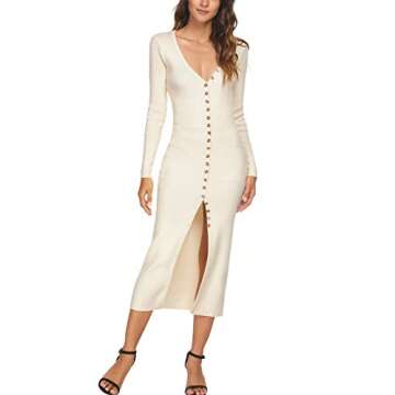CMZ2005 Women's Long Sleeve Cardigan Maxi Dress Fall Knit Bodycon Dress Button Down Sweater Dress 6088
