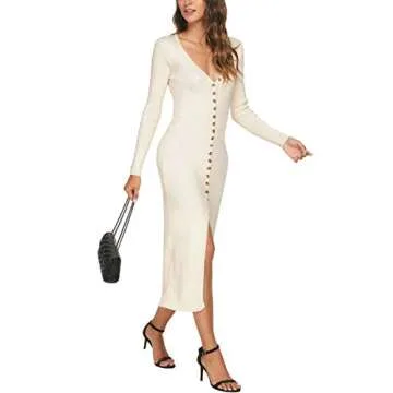 CMZ2005 Women's Long Sleeve Maxi Cardigan Dress