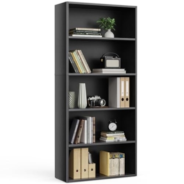Sweetcrispy Industrial 5 Shelf Bookcase - Large 53 Inch Tall Floor Standing Open Bookshelf for Home ...