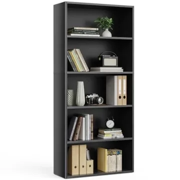 Sweetcrispy Industrial 5 Shelf Bookcase - Large 53 Inch Tall Floor Standing Open Bookshelf for Home ...