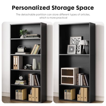 Sweetcrispy Industrial 5 Shelf Bookcase - Large 53 Inch Tall Floor Standing Open Bookshelf for Home Office, Living Room, and Bedroom Storage, Classic Black