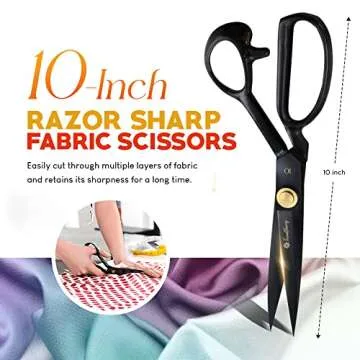Fabric Scissors Professional (10-inch), Premium Sewing Scissors for Fabric Cutting with Bonus Measur...