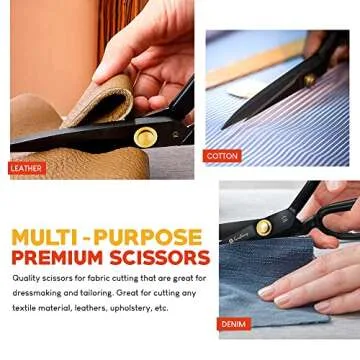 Fabric Scissors Professional (10-inch), Premium Sewing Scissors for Fabric Cutting with Bonus Measuring Tape - Made of High Density Carbon Steel Shears for Leather, Thin Metal, Etc.