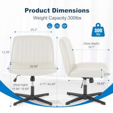 DOSSMBOLA Criss Cross Desk Chair, Armless Office Chairs No Wheels, Cross Legged Chair with Wide Seat, Height Adjustable, Office Chair for Home/Office/Make Up/Bed Room - Beige