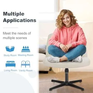 DOSSMBOLA Criss Cross Desk Chair, Armless Office Chairs No Wheels, Cross Legged Chair with Wide Seat, Height Adjustable, Office Chair for Home/Office/Make Up/Bed Room - Beige