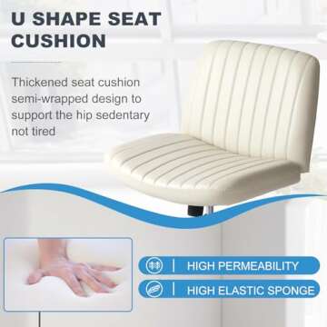 DOSSMBOLA Criss Cross Desk Chair, Armless Office Chairs No Wheels, Cross Legged Chair with Wide Seat, Height Adjustable, Office Chair for Home/Office/Make Up/Bed Room - Beige