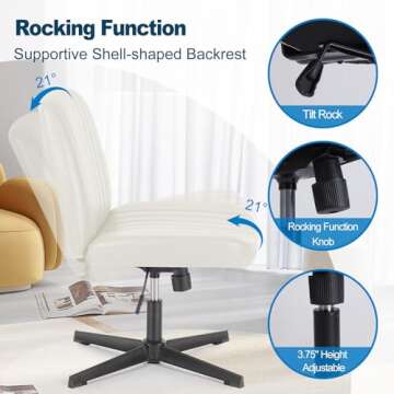 DOSSMBOLA Criss Cross Desk Chair, Armless Office Chairs No Wheels, Cross Legged Chair with Wide Seat, Height Adjustable, Office Chair for Home/Office/Make Up/Bed Room - Beige