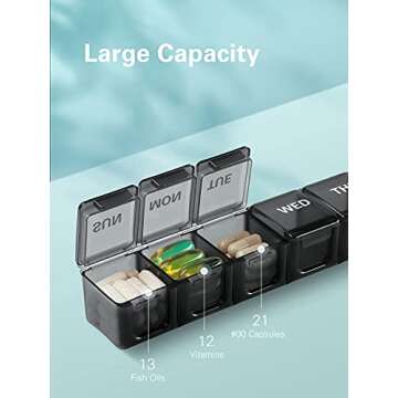 Sukuos Extra Large Weekly Pill Organizer, 7 Day Daily Pill Box Case Easy to Open, Silkscreen Printed...