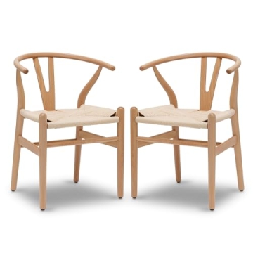Modern Mid-Century Wooden Dining Chairs with Hemp Seat