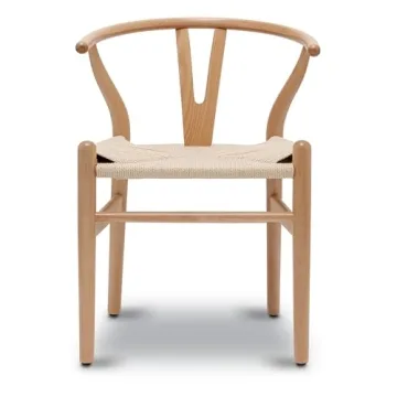 Modern Mid-Century Wooden Dining Chairs with Hemp Seat