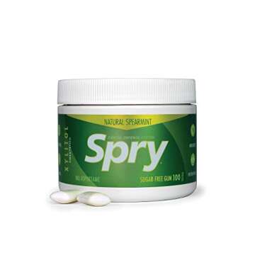 Spry Fresh Natural Xylitol Chewing Gum Dental Defense System Aspartame-Free Sugar Free Gum (Spearmint, 100 Count - Pack of 2)