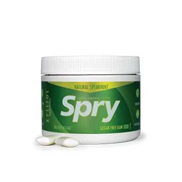Spry Fresh Natural Xylitol Chewing Gum Dental Defense System Aspartame-Free Sugar Free Gum (Spearmint, 100 Count - Pack of 2)