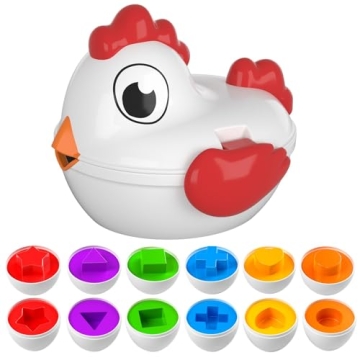 TEMI Toddler Chicken Easter Eggs Toys - Color Matched Game Shape Sorter with 6 Toy Eggs for Kids, Fi...